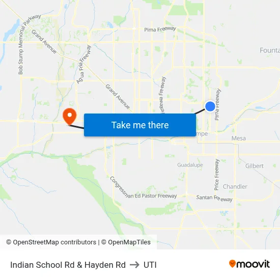 Indian School Rd & Hayden Rd to UTI map