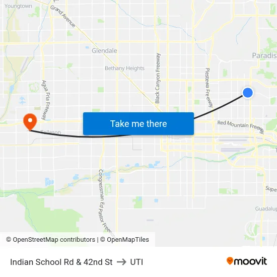Indian School Rd & 42nd St to UTI map