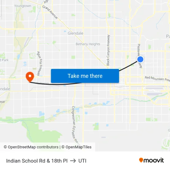 Indian School Rd & 18th Pl to UTI map