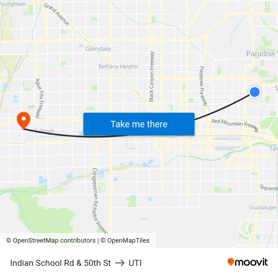 Indian School Rd & 50th St to UTI map