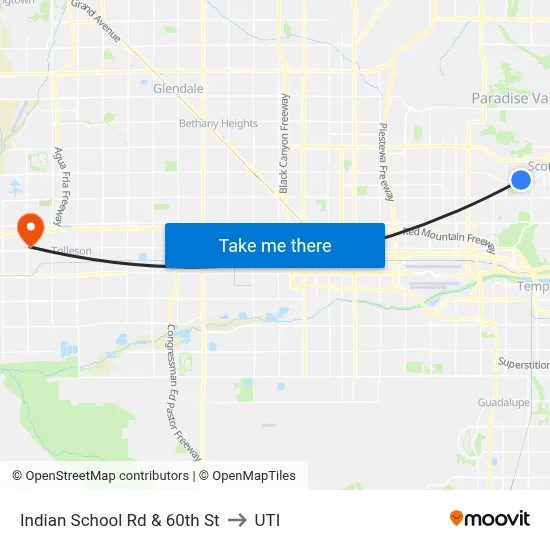 Indian School Rd & 60th St to UTI map