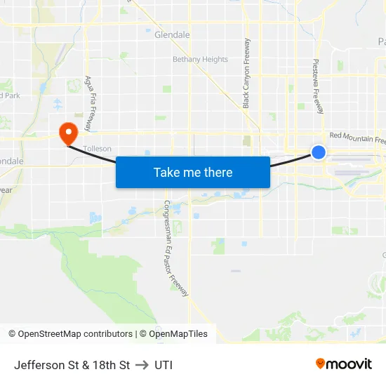Jefferson St & 18th St to UTI map