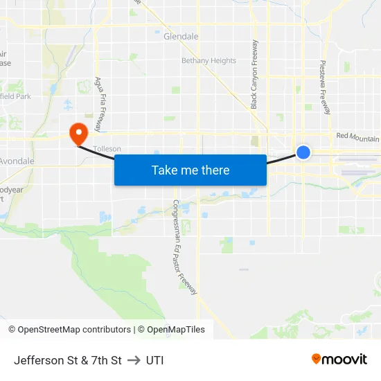 Jefferson St & 7th St to UTI map