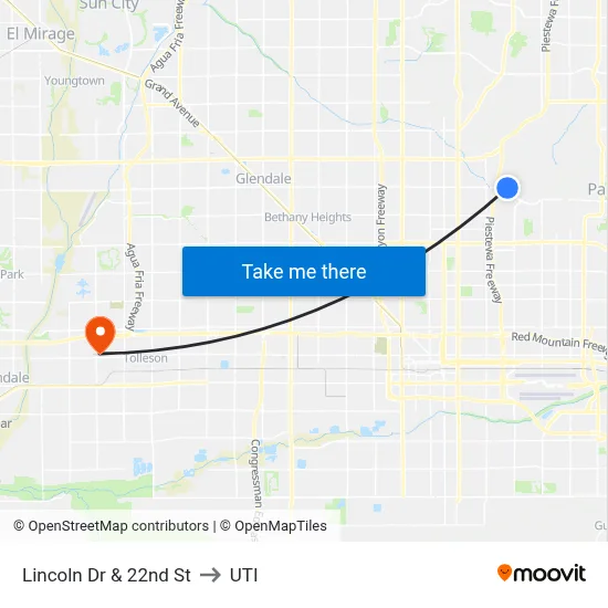 Lincoln Dr & 22nd St to UTI map