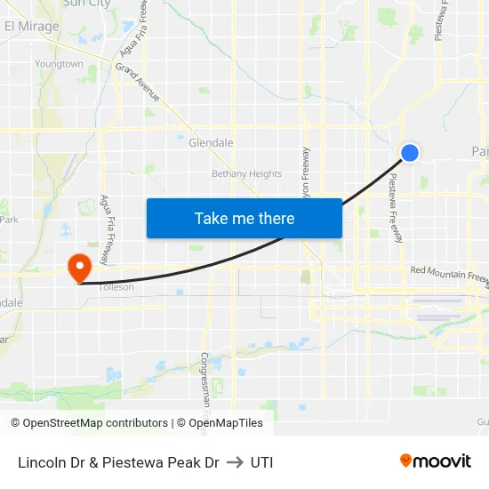 Lincoln Dr & Piestewa Peak Dr to UTI map