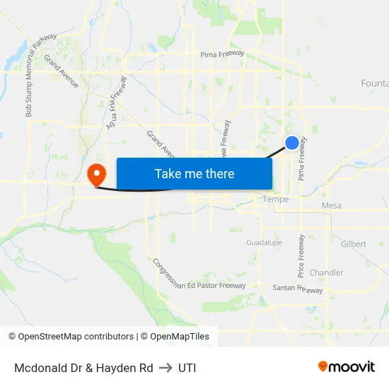 Mcdonald Dr & Hayden Rd to UTI map
