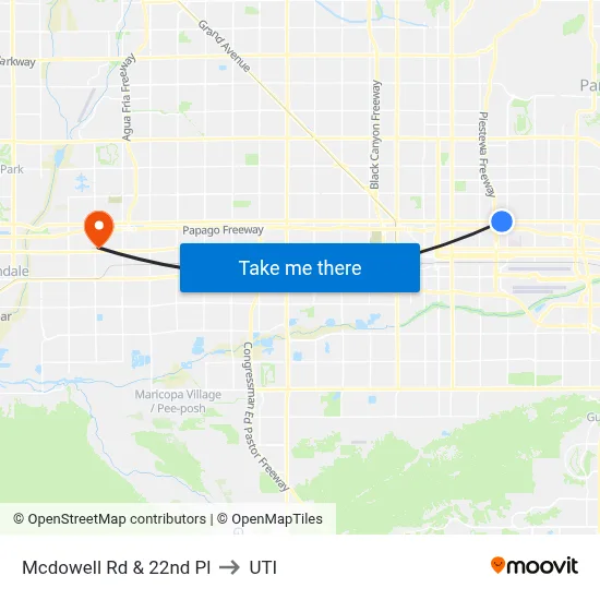 Mcdowell Rd & 22nd Pl to UTI map