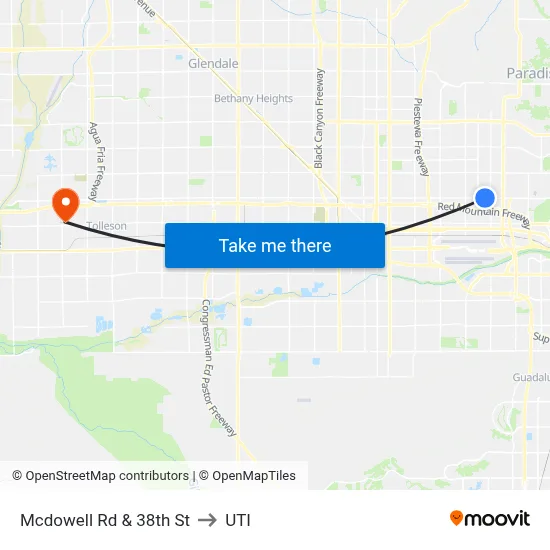 Mcdowell Rd & 38th St to UTI map