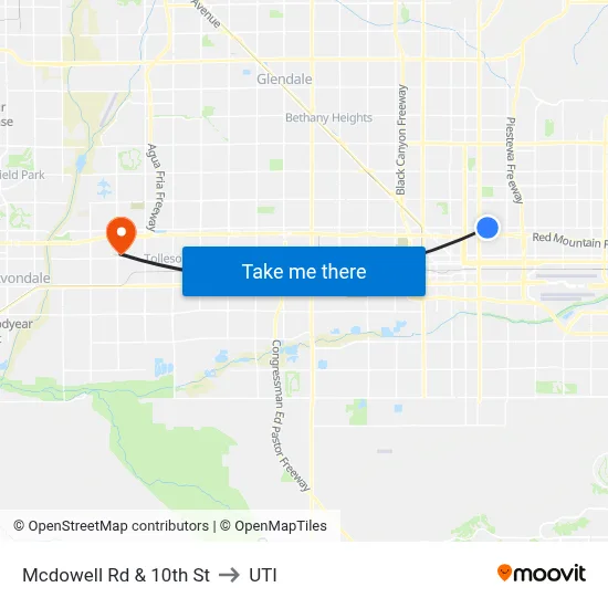 Mcdowell Rd & 10th St to UTI map