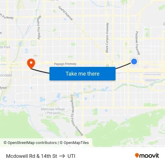 Mcdowell Rd & 14th St to UTI map