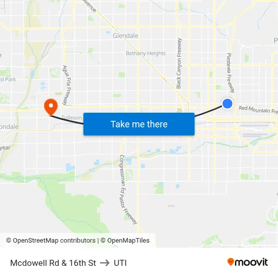 Mcdowell Rd & 16th St to UTI map