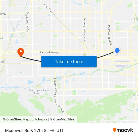 Mcdowell Rd & 27th St to UTI map