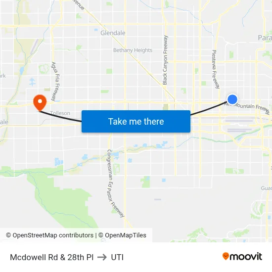 Mcdowell Rd & 28th Pl to UTI map