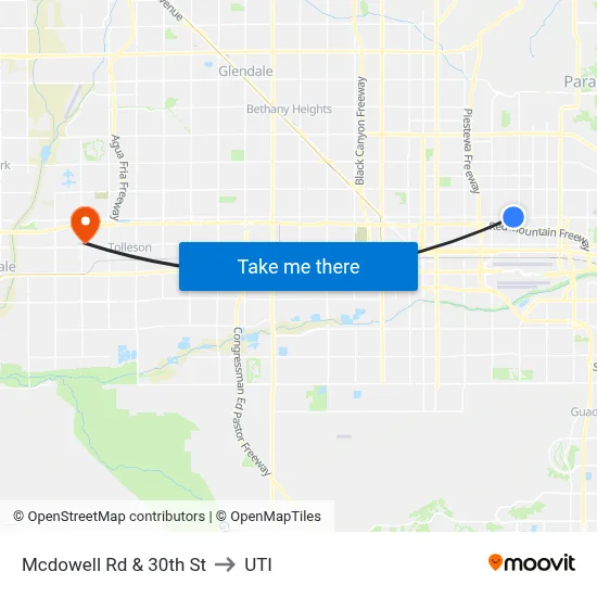 Mcdowell Rd & 30th St to UTI map