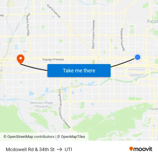 Mcdowell Rd & 34th St to UTI map