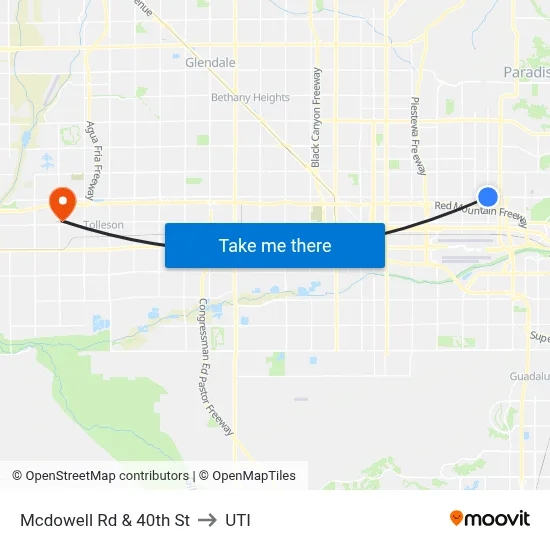 Mcdowell Rd & 40th St to UTI map