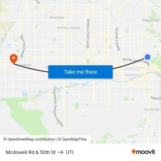 Mcdowell Rd & 50th St to UTI map