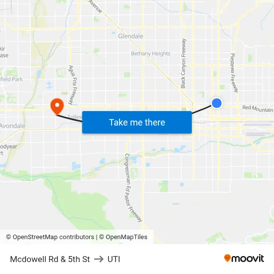 Mcdowell Rd & 5th St to UTI map