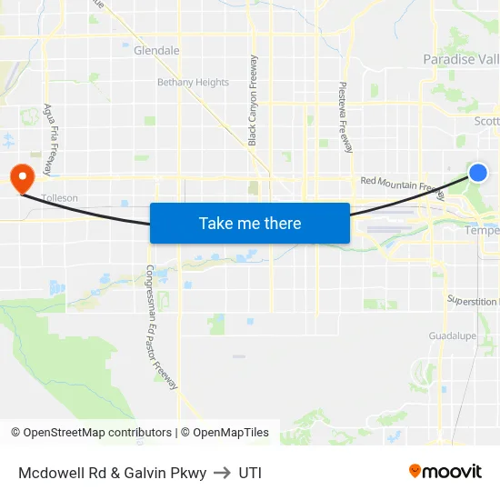 Mcdowell Rd & Galvin Pkwy to UTI map
