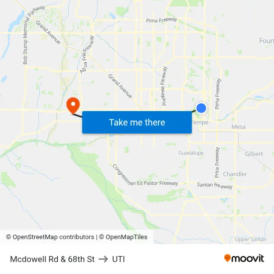 Mcdowell Rd & 68th St to UTI map
