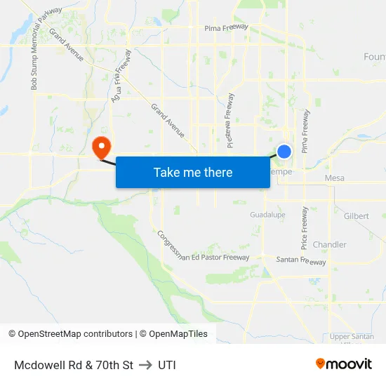 Mcdowell Rd & 70th St to UTI map