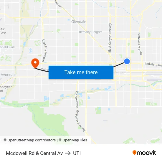 Mcdowell Rd & Central Av to UTI map