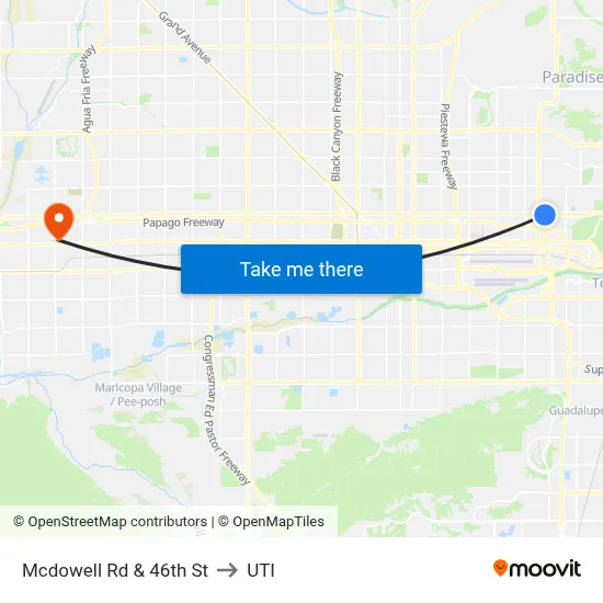 Mcdowell Rd & 46th St to UTI map
