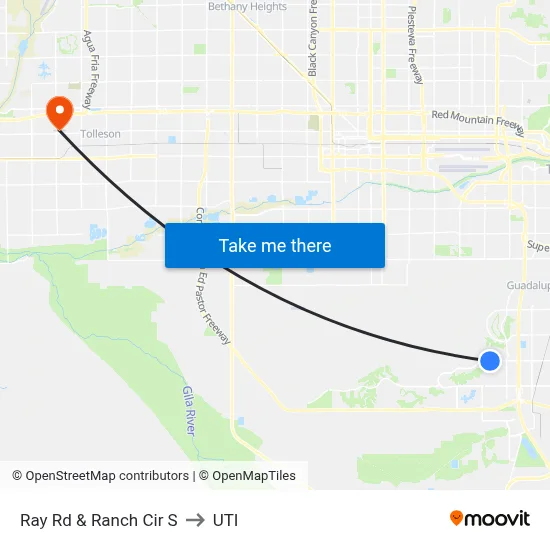 Ray Rd & Ranch Cir S to UTI map
