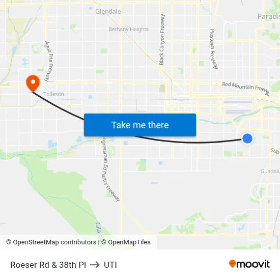 Roeser Rd & 38th Pl to UTI map