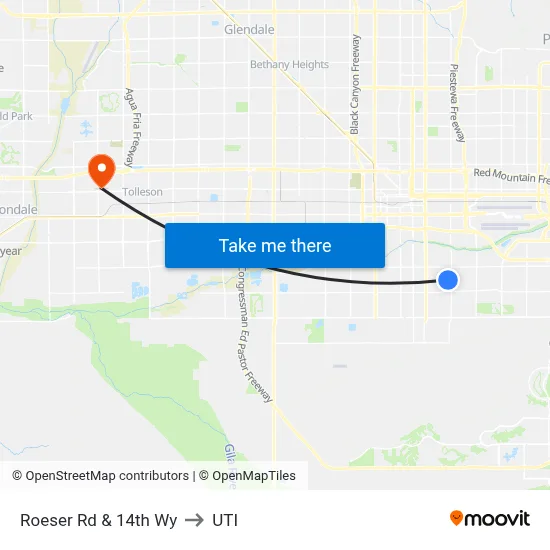 Roeser Rd & 14th Wy to UTI map
