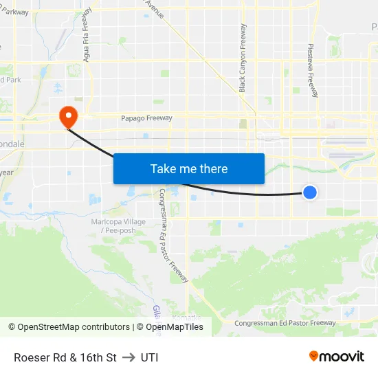 Roeser Rd & 16th St to UTI map