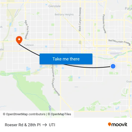 Roeser Rd & 28th Pl to UTI map
