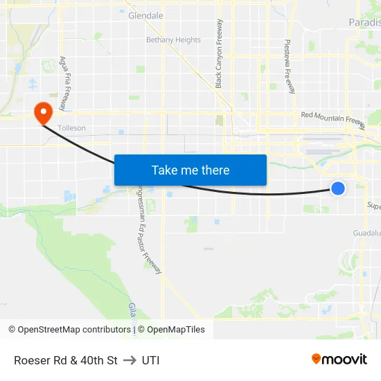 Roeser Rd & 40th St to UTI map