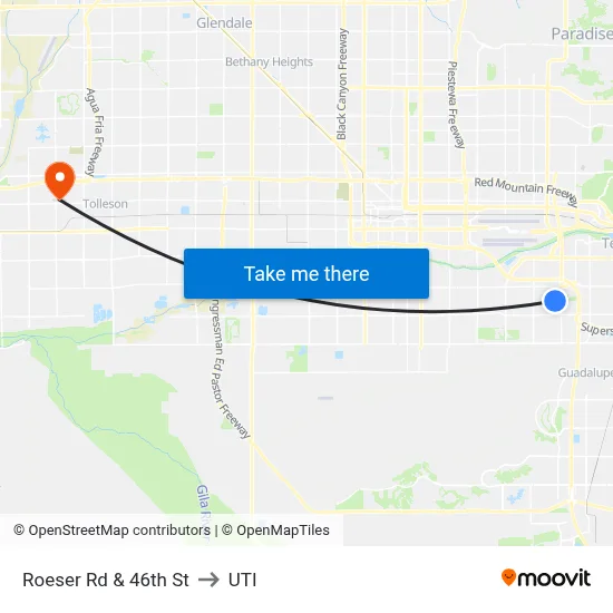 Roeser Rd & 46th St to UTI map
