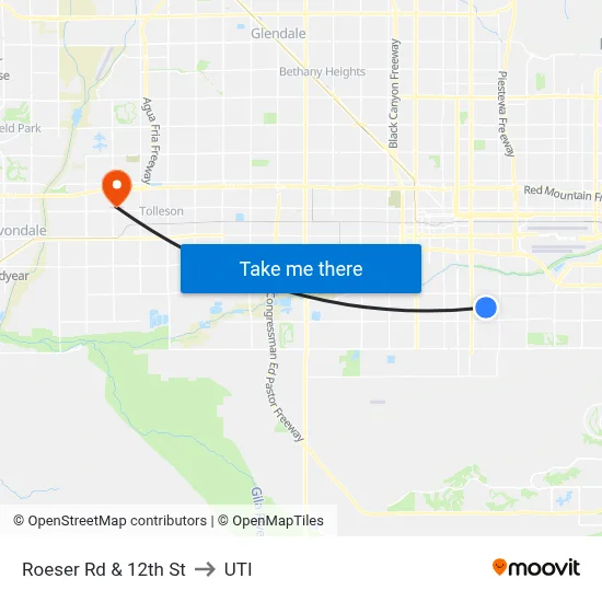 Roeser Rd & 12th St to UTI map