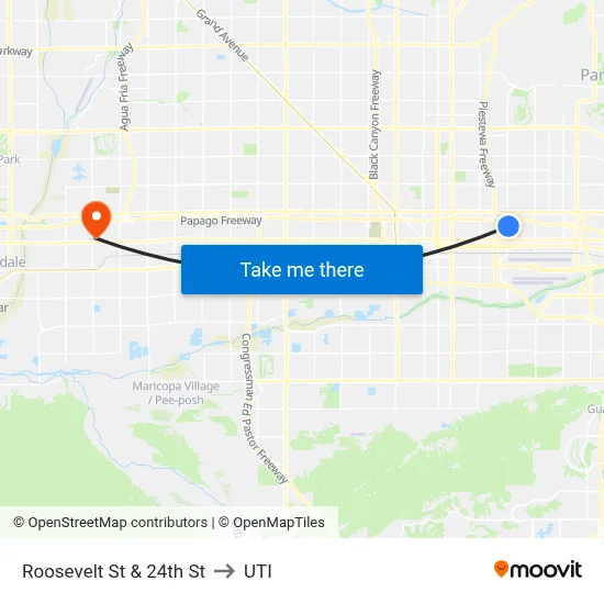 Roosevelt St & 24th St to UTI map