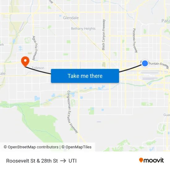 Roosevelt St & 28th St to UTI map