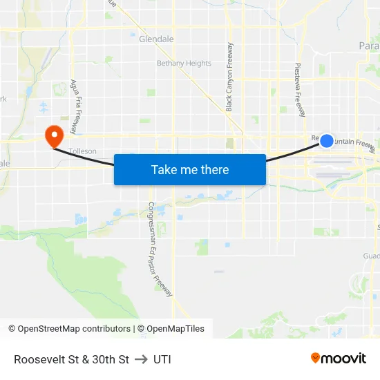 Roosevelt St & 30th St to UTI map