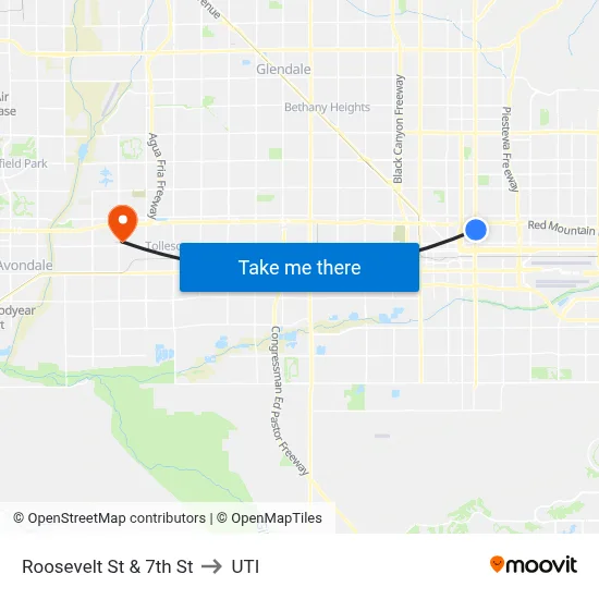 Roosevelt St & 7th St to UTI map