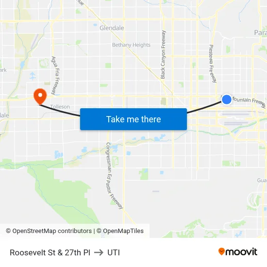 Roosevelt St & 27th Pl to UTI map