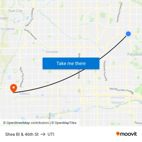 Shea Bl & 46th St to UTI map