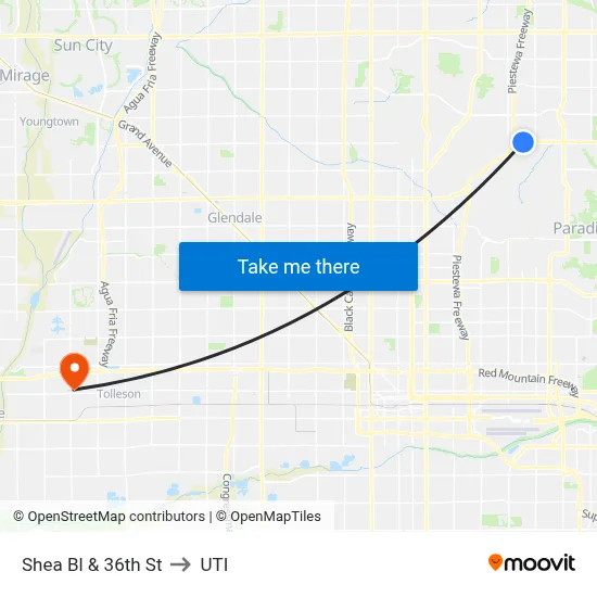 Shea Bl & 36th St to UTI map