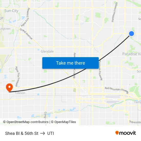 Shea Bl & 56th St to UTI map