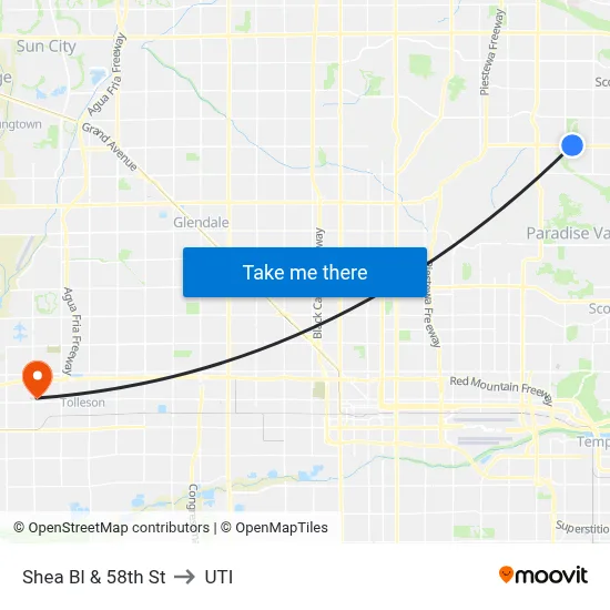 Shea Bl & 58th St to UTI map