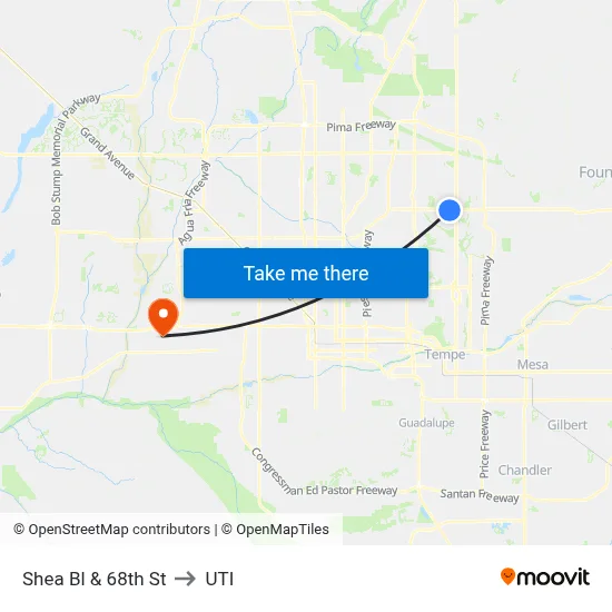 Shea Bl & 68th St to UTI map