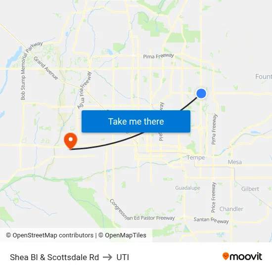 Shea Bl & Scottsdale Rd to UTI map