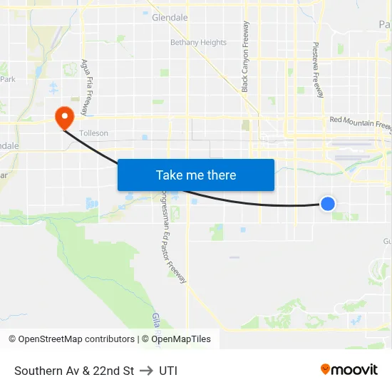 Southern Av & 22nd St to UTI map
