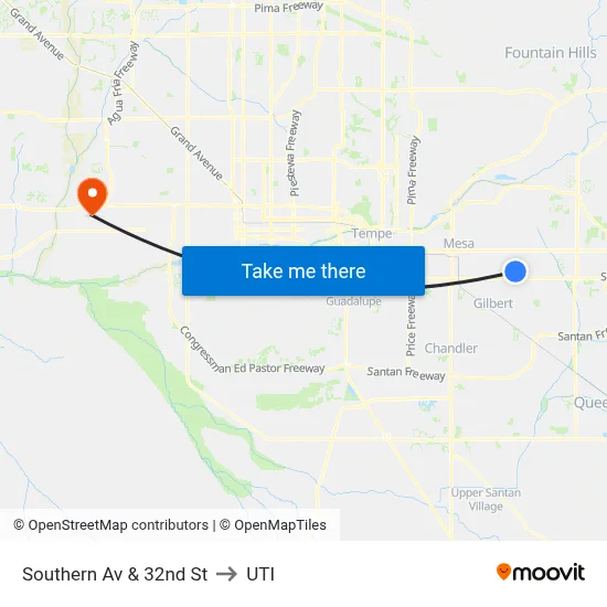 Southern Av & 32nd St to UTI map