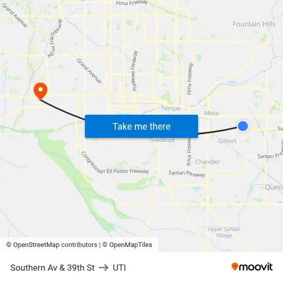 Southern Av & 39th St to UTI map