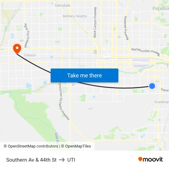 Southern Av & 44th St to UTI map